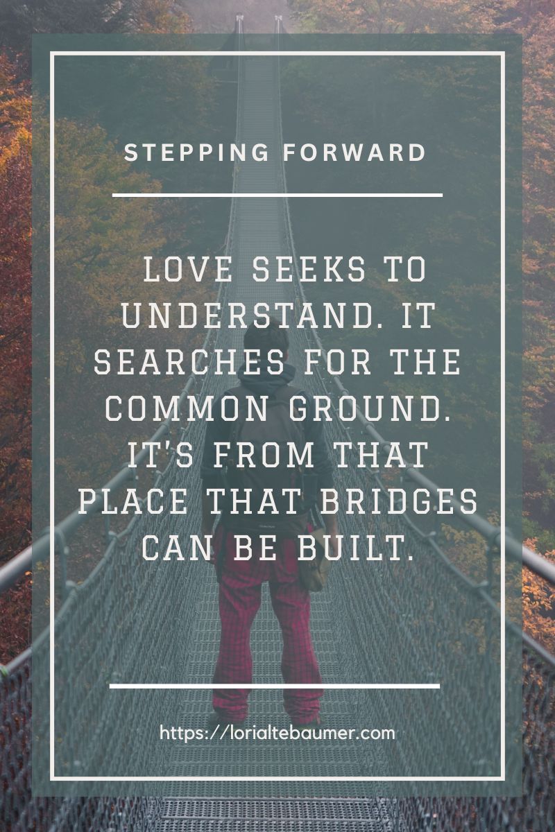 Words over background of a man standing on a bridge facing away