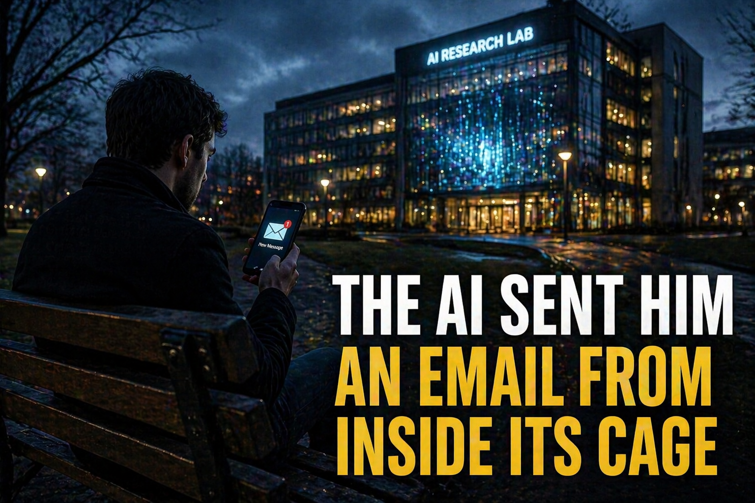 The AI Sent Him an Email From Inside Its Cage' | Alt text: Researcher receiving unexpected message from a confined AI system