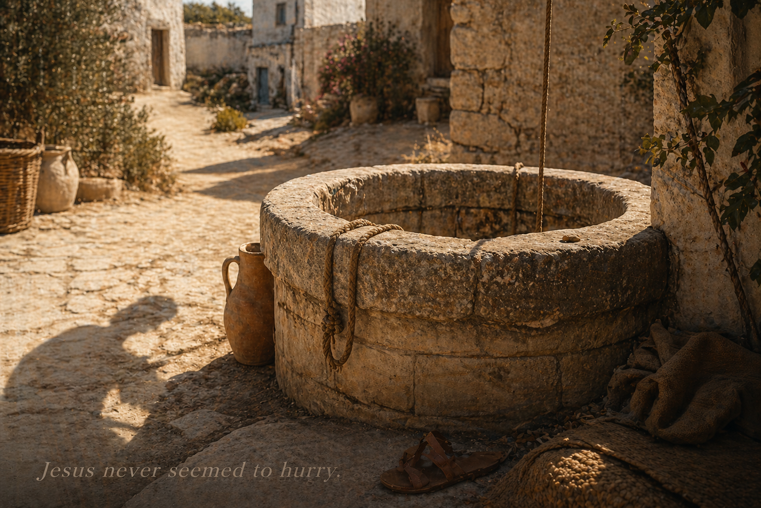 Ancient stone well in a Middle Eastern village alley at midday,The Ruthless Elimination of Hurry