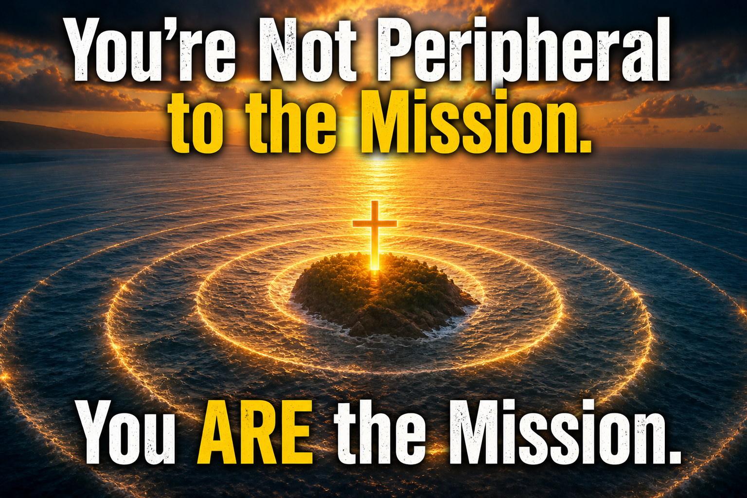  A glowing cross radiating signal waves across the ocean, representing Habakkuk 2:14 and the Christian tech worker's calling
