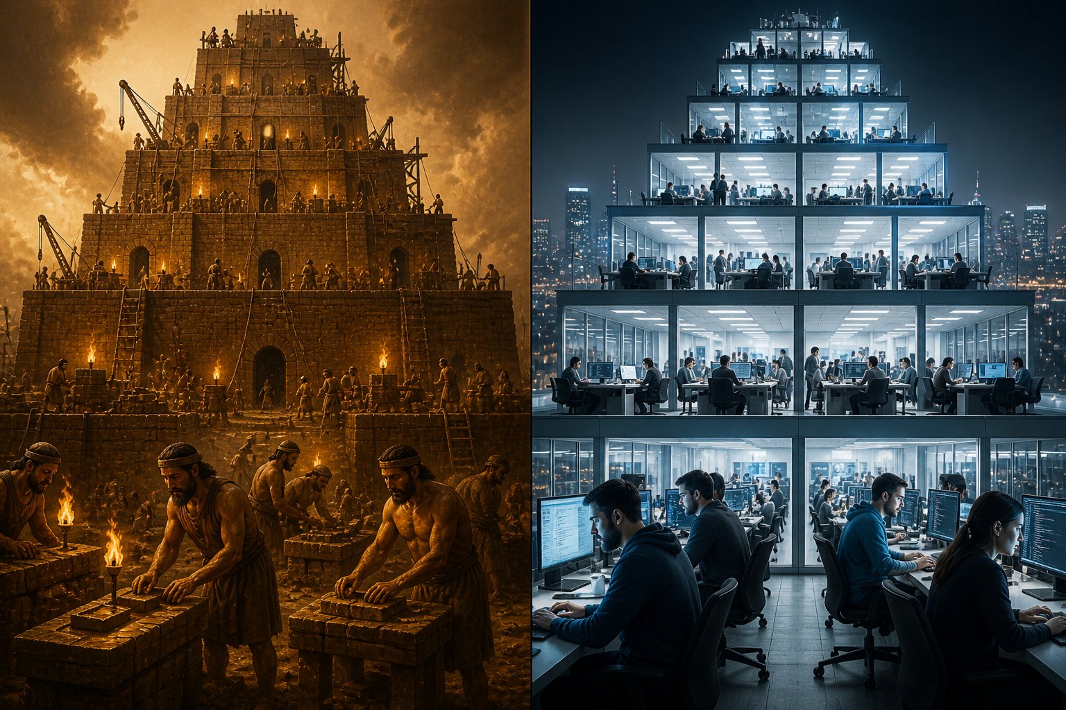 Silicon Valley at night with subtle shockwave overlay representing the cultural impact and hubris of the tech industry