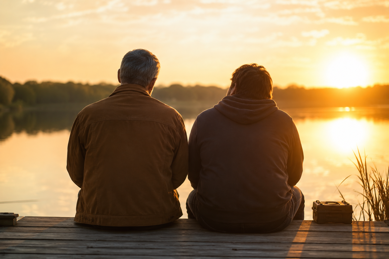 Father and son sitting together at sunset symbolizing forgiveness and redemption in I Can Only Imagine