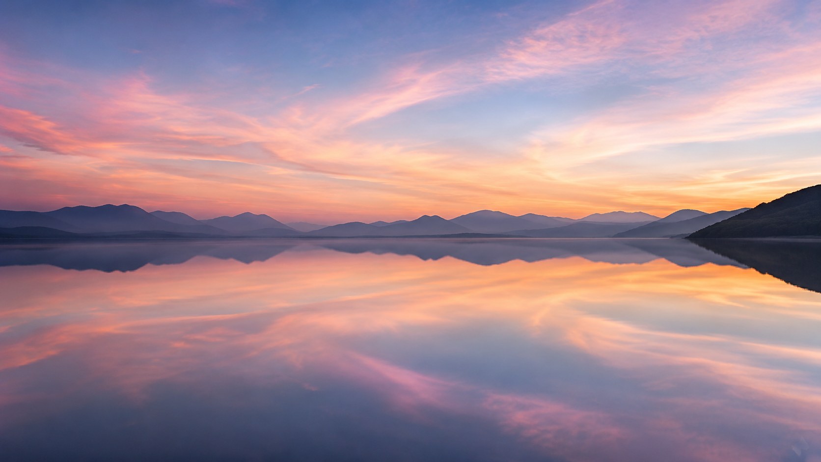 Still water reflecting a calm sky, an image to accompany bible verses about peace