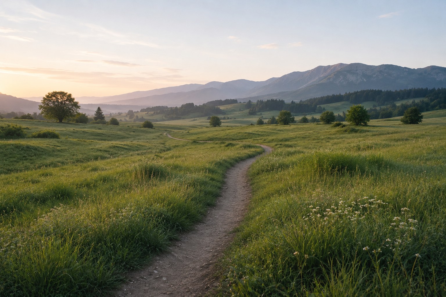 A quiet path through a peaceful green field, an image of biblical peace