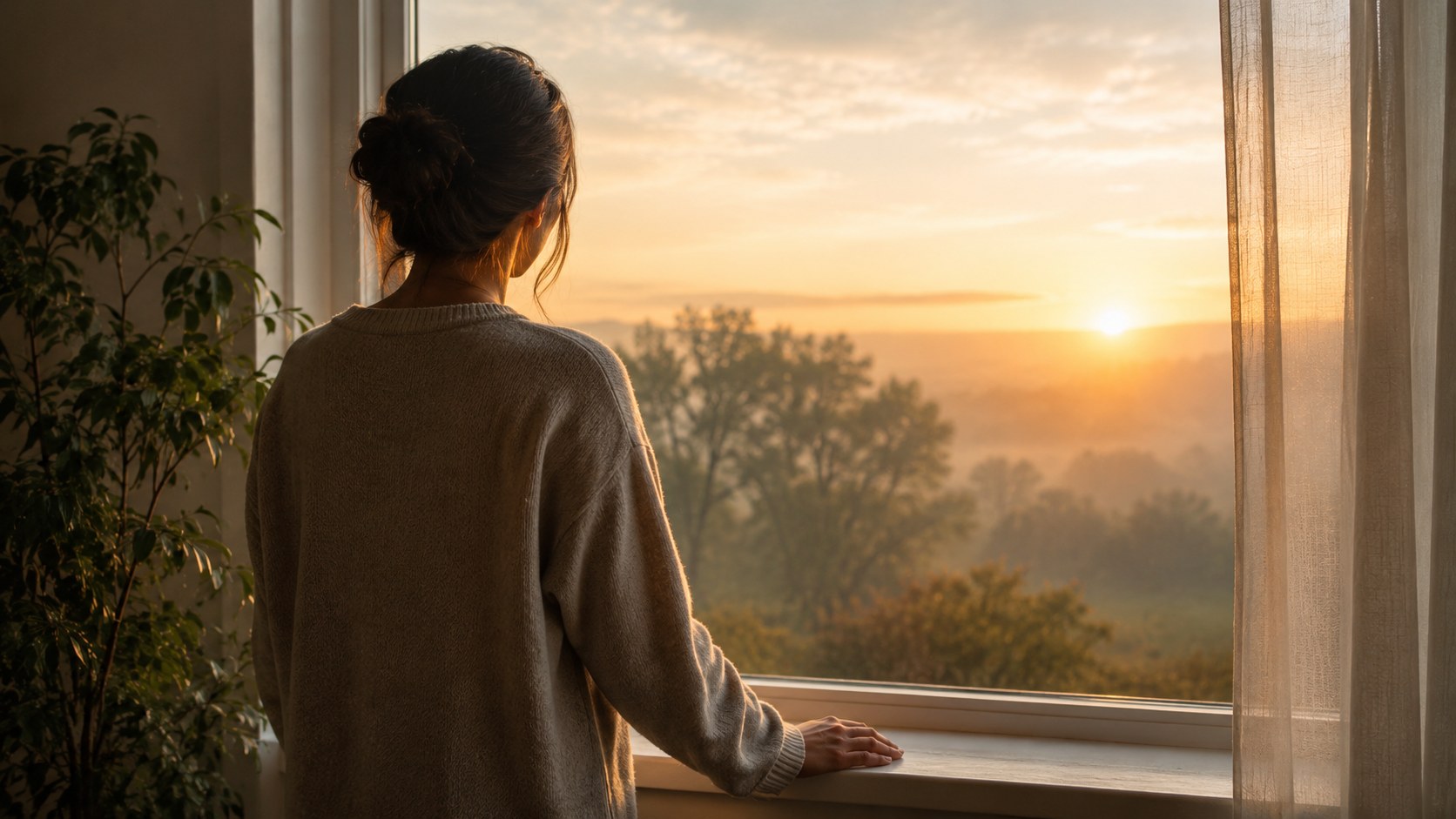 Soft dawn light over a still landscape, an image to accompany comforting verses for the loss of a loved one