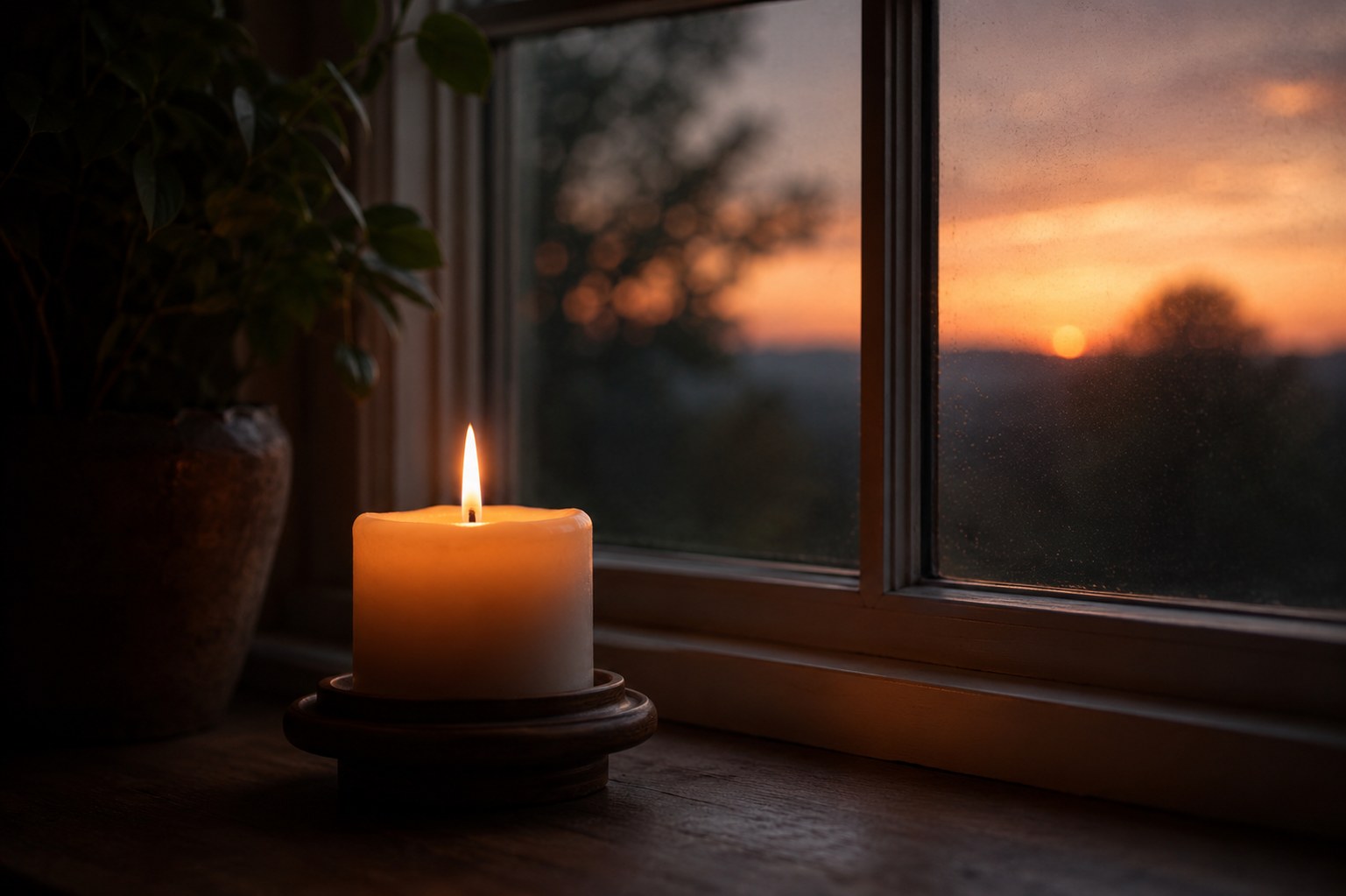 A single candle burning softly in low light, an image of remembrance and hope