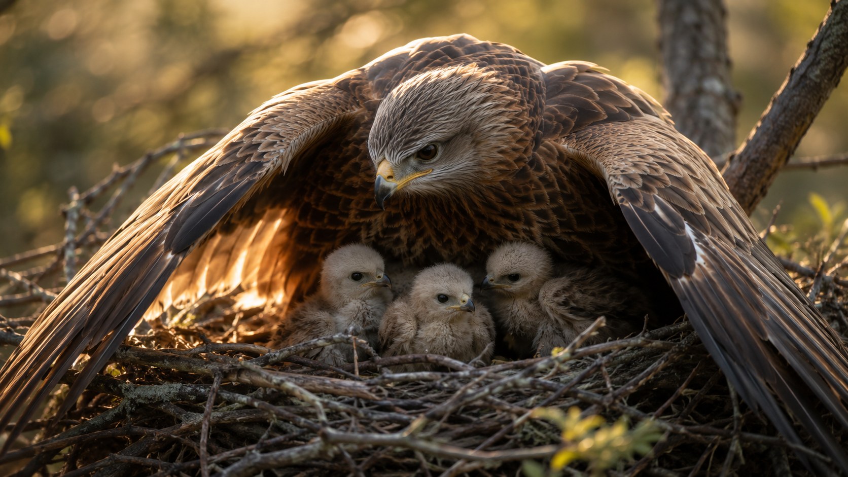 A bird sheltering its young under its wings, an image of the prayer for protection in Psalm 91