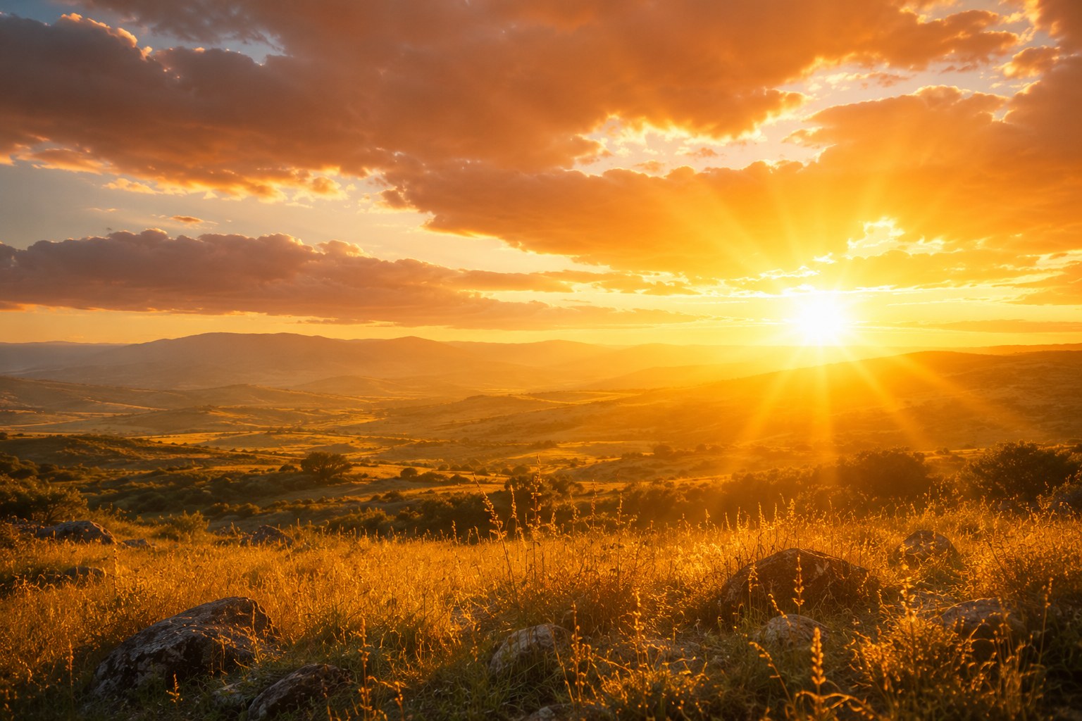 Bright sunrise breaking over a landscape, an image of rejoicing in the day the Lord has made