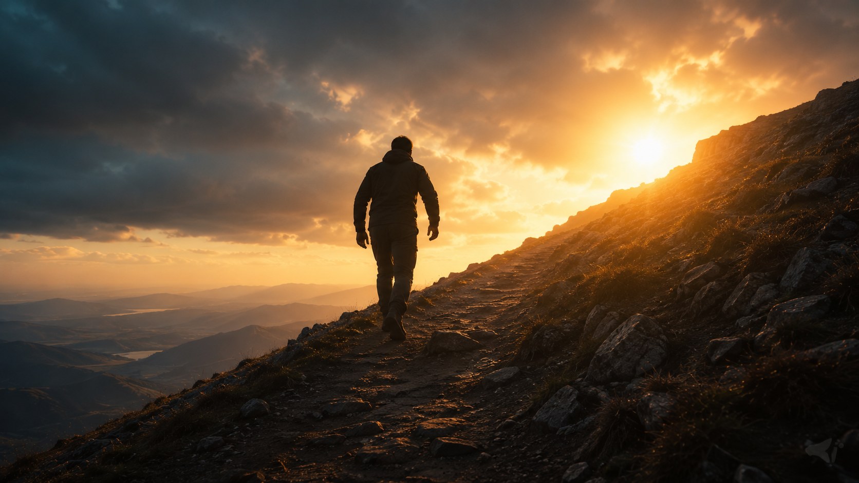 A figure walking a hard uphill path toward light, count it all joy meaning in trials