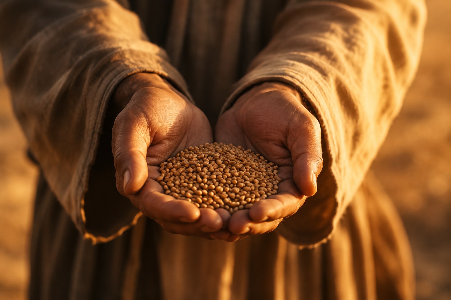 Open hands offering a small amount in warm light, an image of faithful stewardship