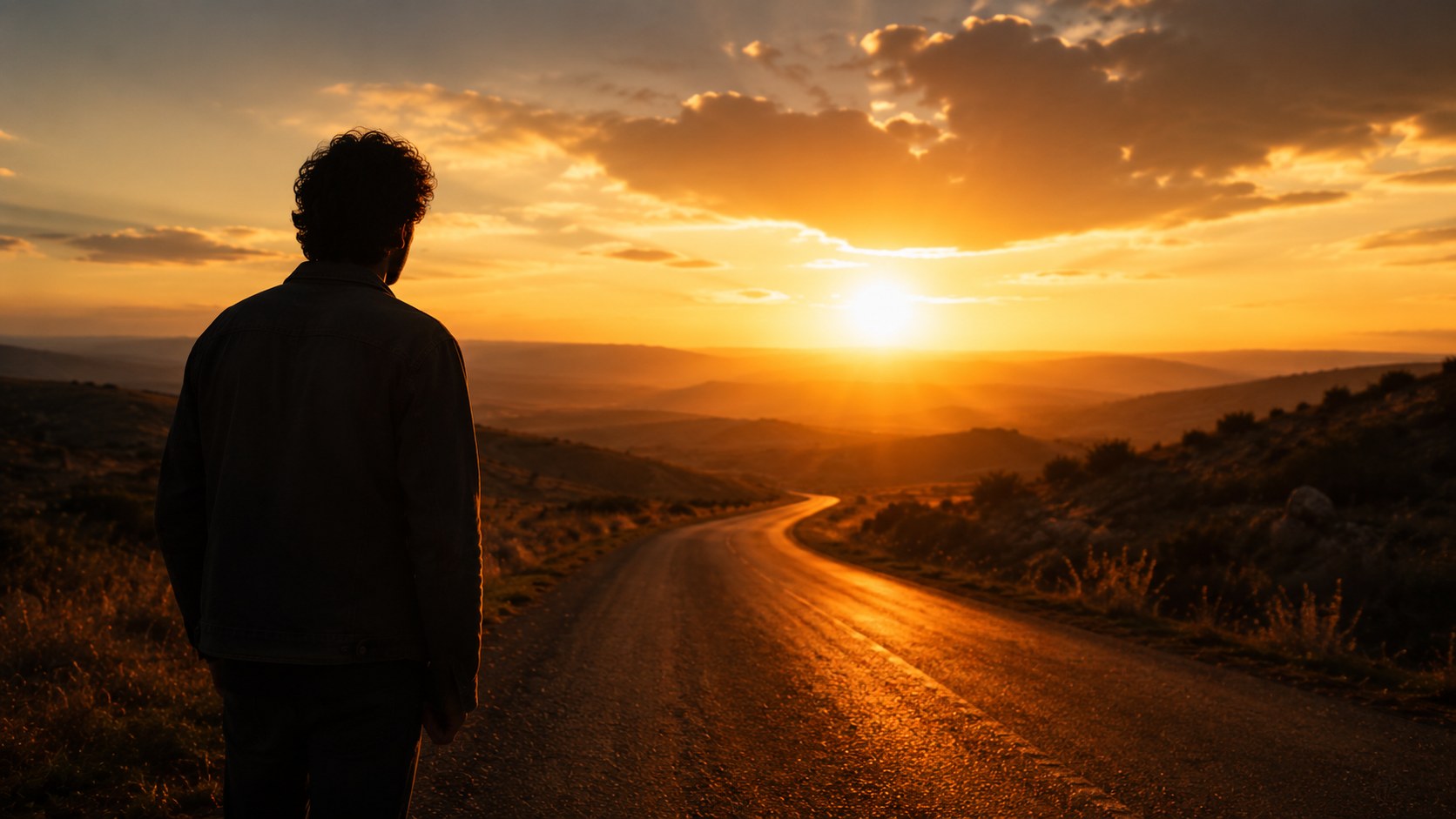 A figure turning toward the light on a road at dawn, the metanoia meaning of repentance