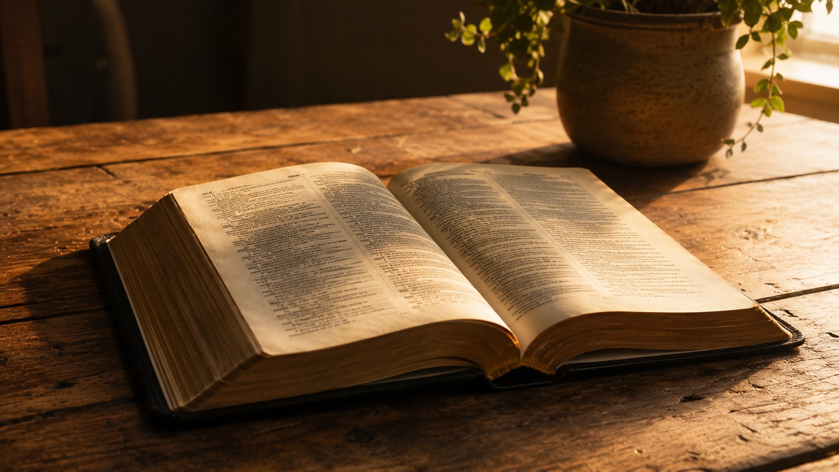An open Psalter resting in still, quiet light, the selah meaning of pause and consider