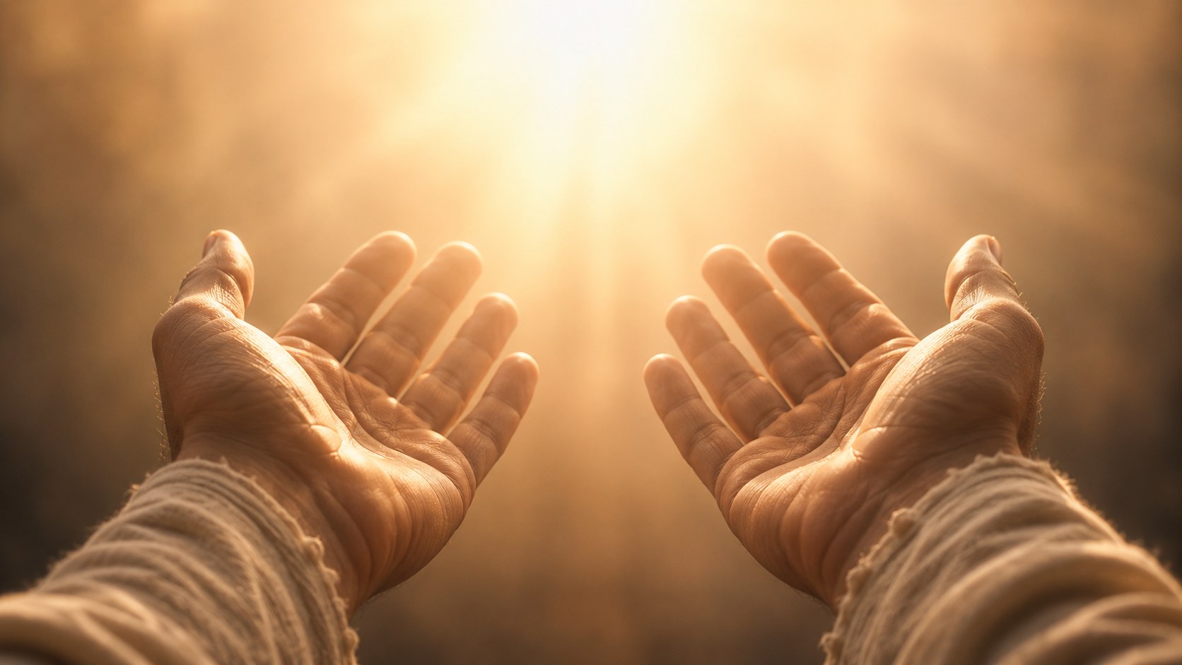 Two open hands offering toward warm light, the agape meaning of self-giving love