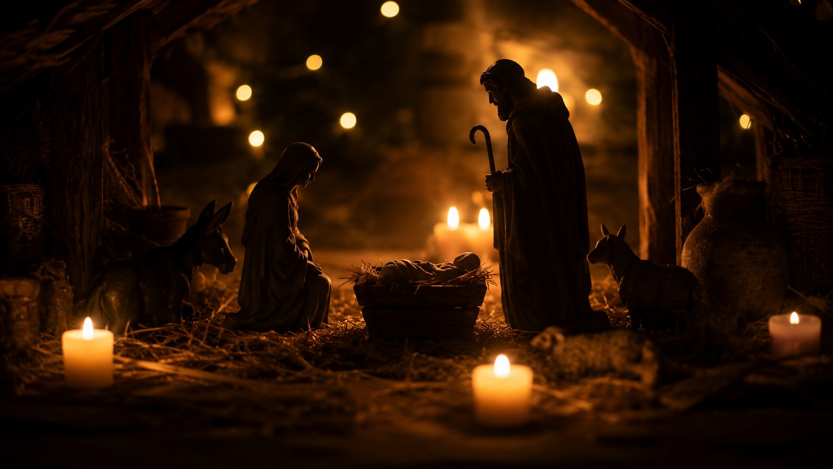 A quiet nativity scene in candlelight, bible verses for christmas