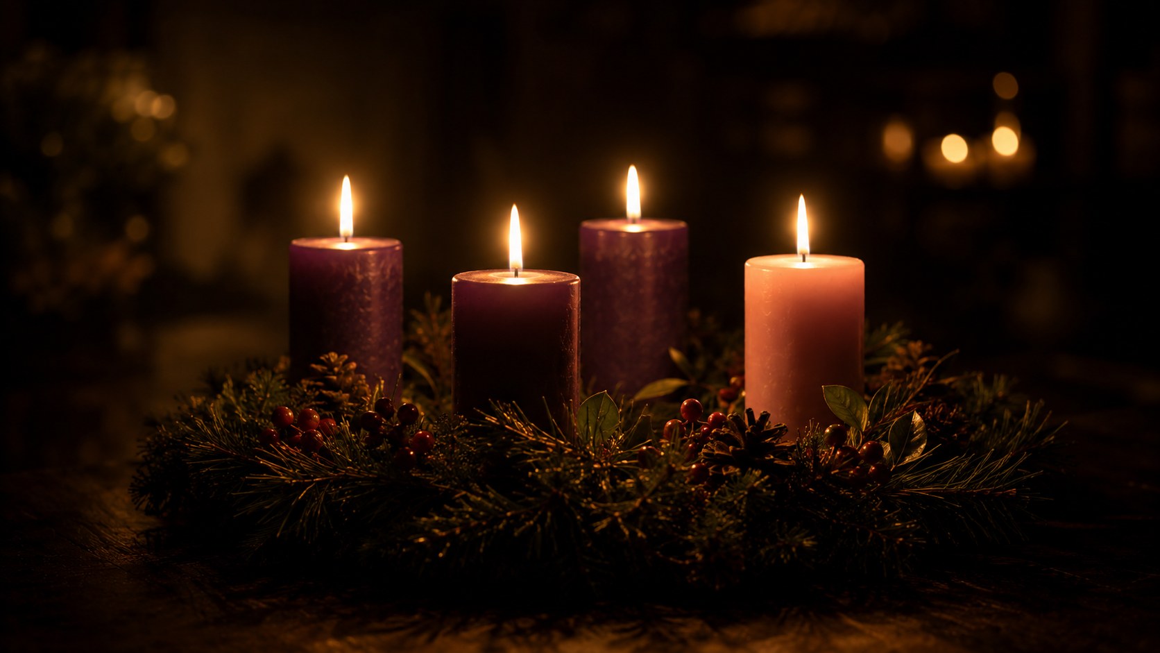 Advent candles glowing softly in the dark, the advent meaning of waiting
