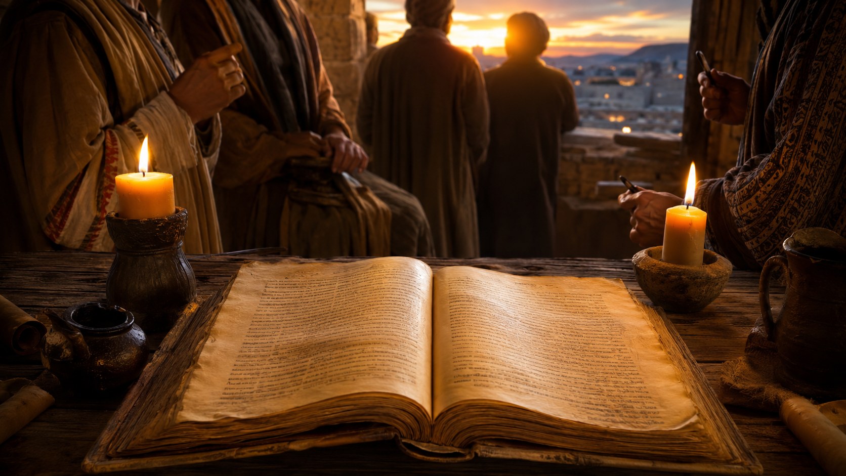 An open Bible in warm candlelight, the names of god in the bible and their meanings