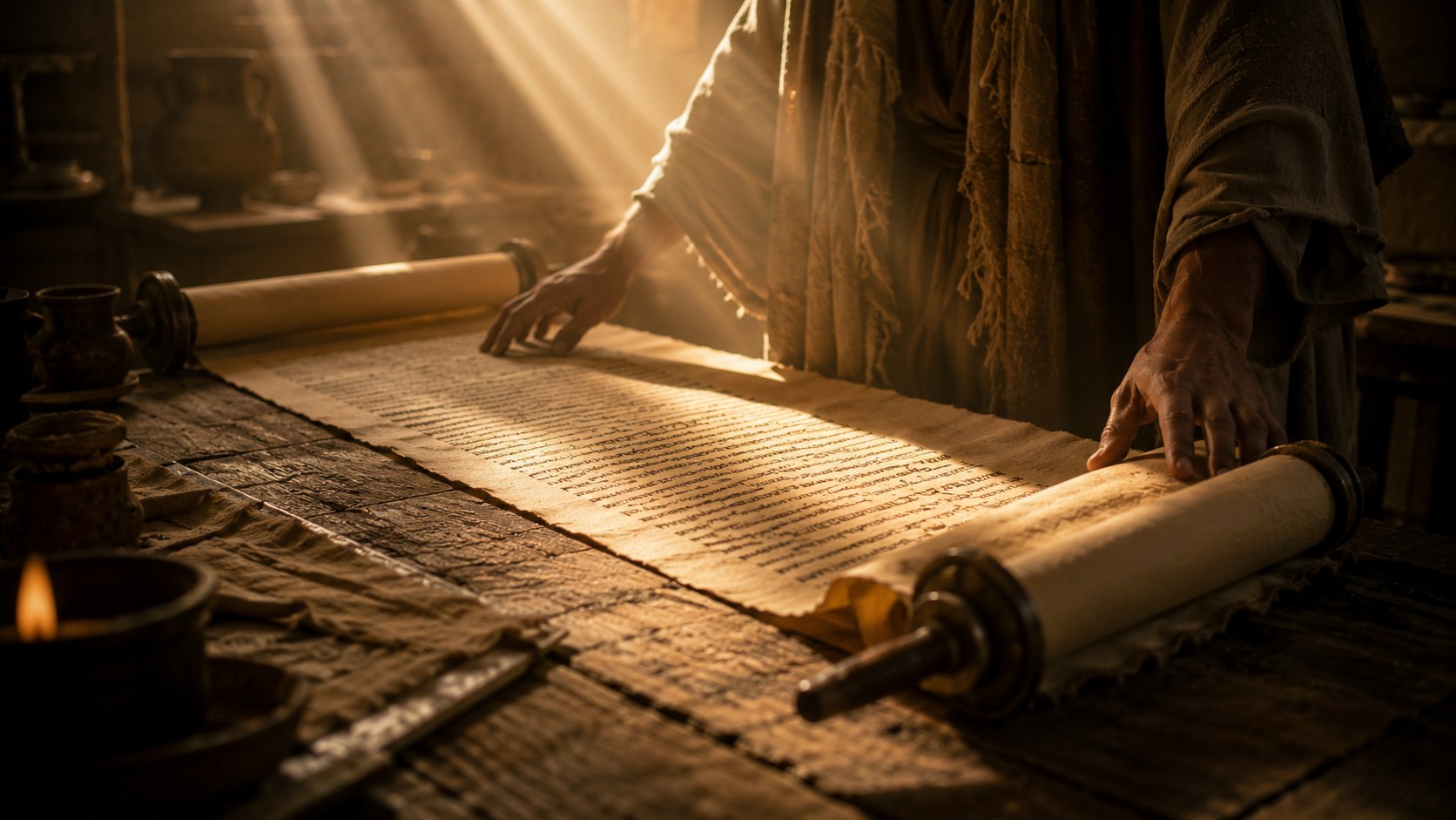 An ancient Hebrew scroll in reverent light, an image of the name of God