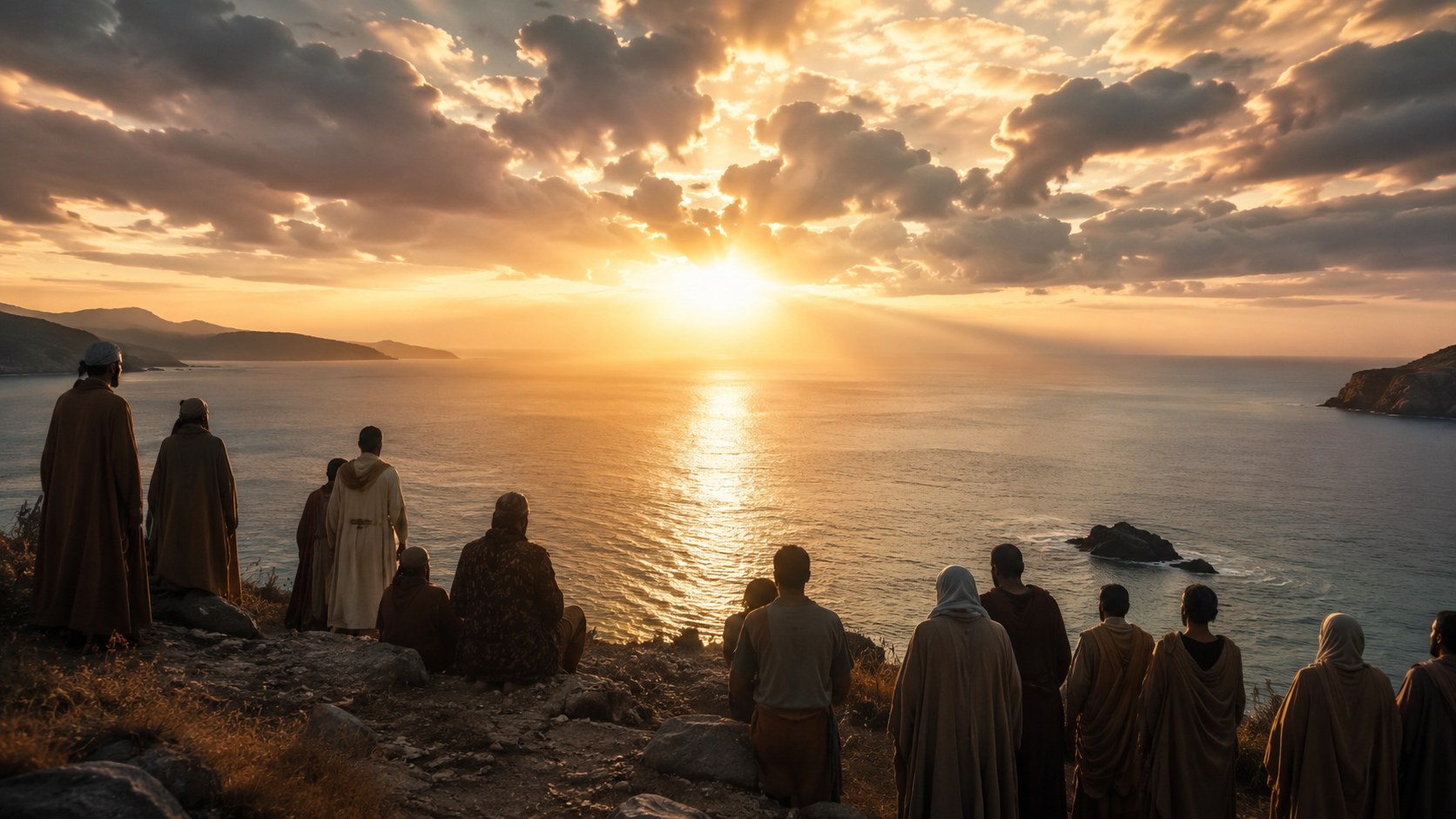 A sweeping dawn over sky and sea, the elohim meaning God the mighty Creator