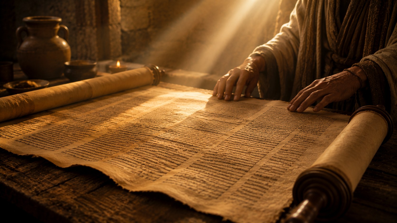 An ancient scroll unrolled in dramatic light, an image of God's word through the prophets