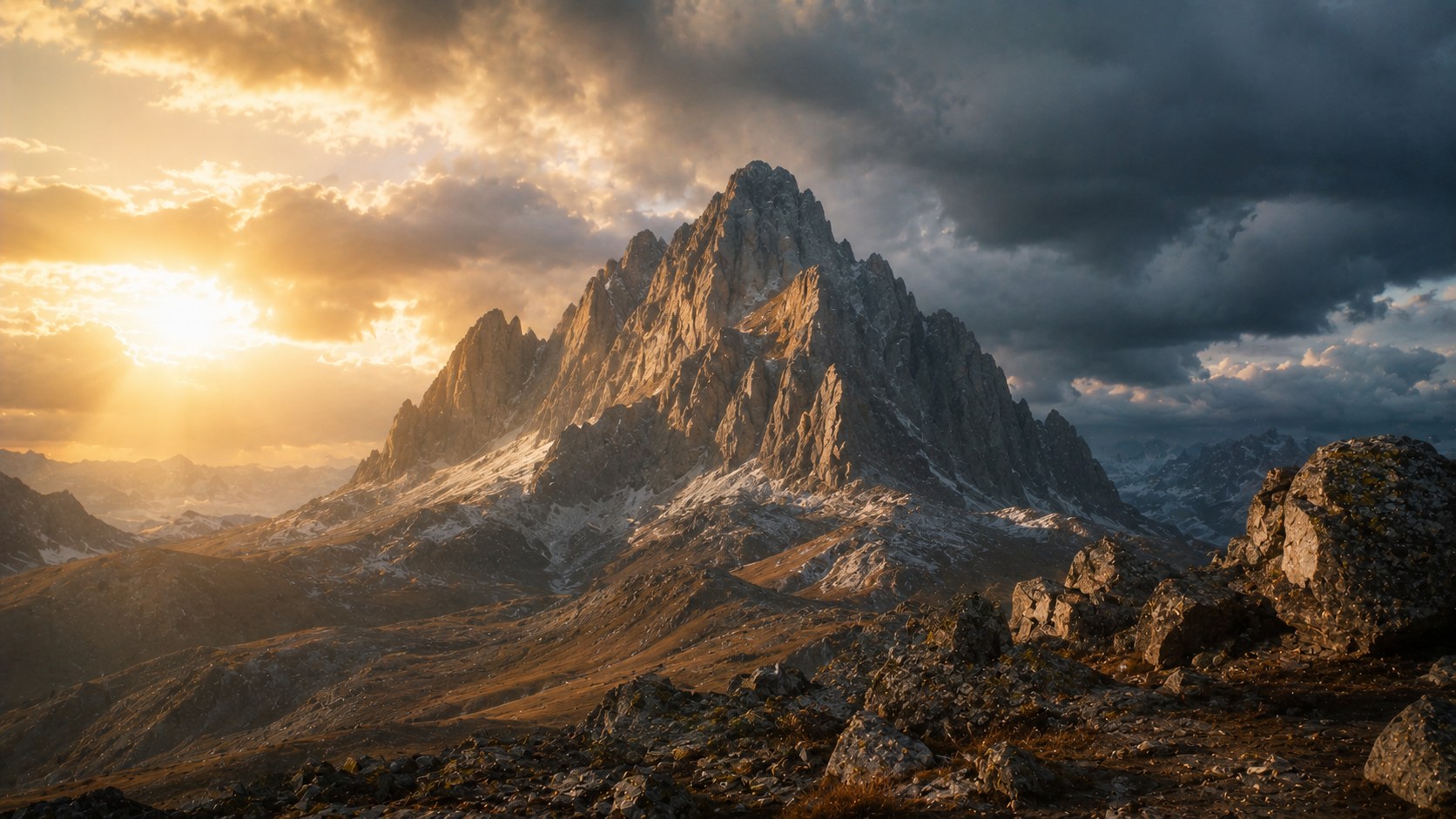 A steady mountain standing firm under shifting skies, an image of unshaken trust