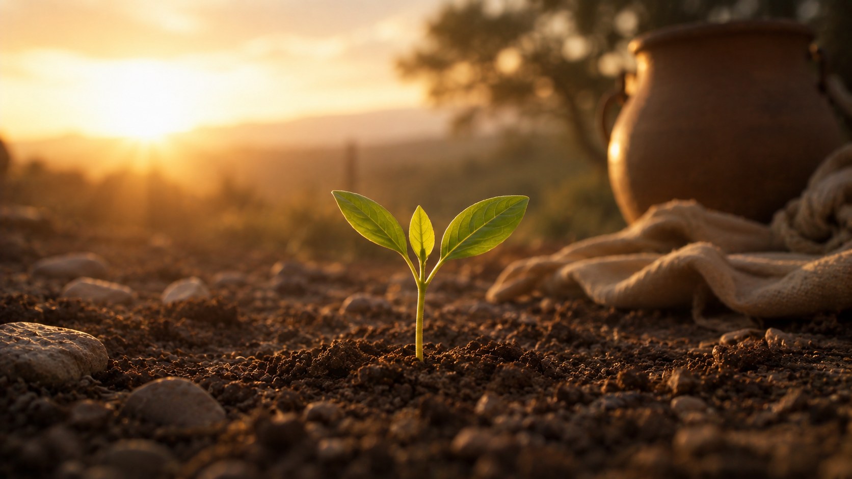 A seedling growing in soft morning light, bible verses about patience