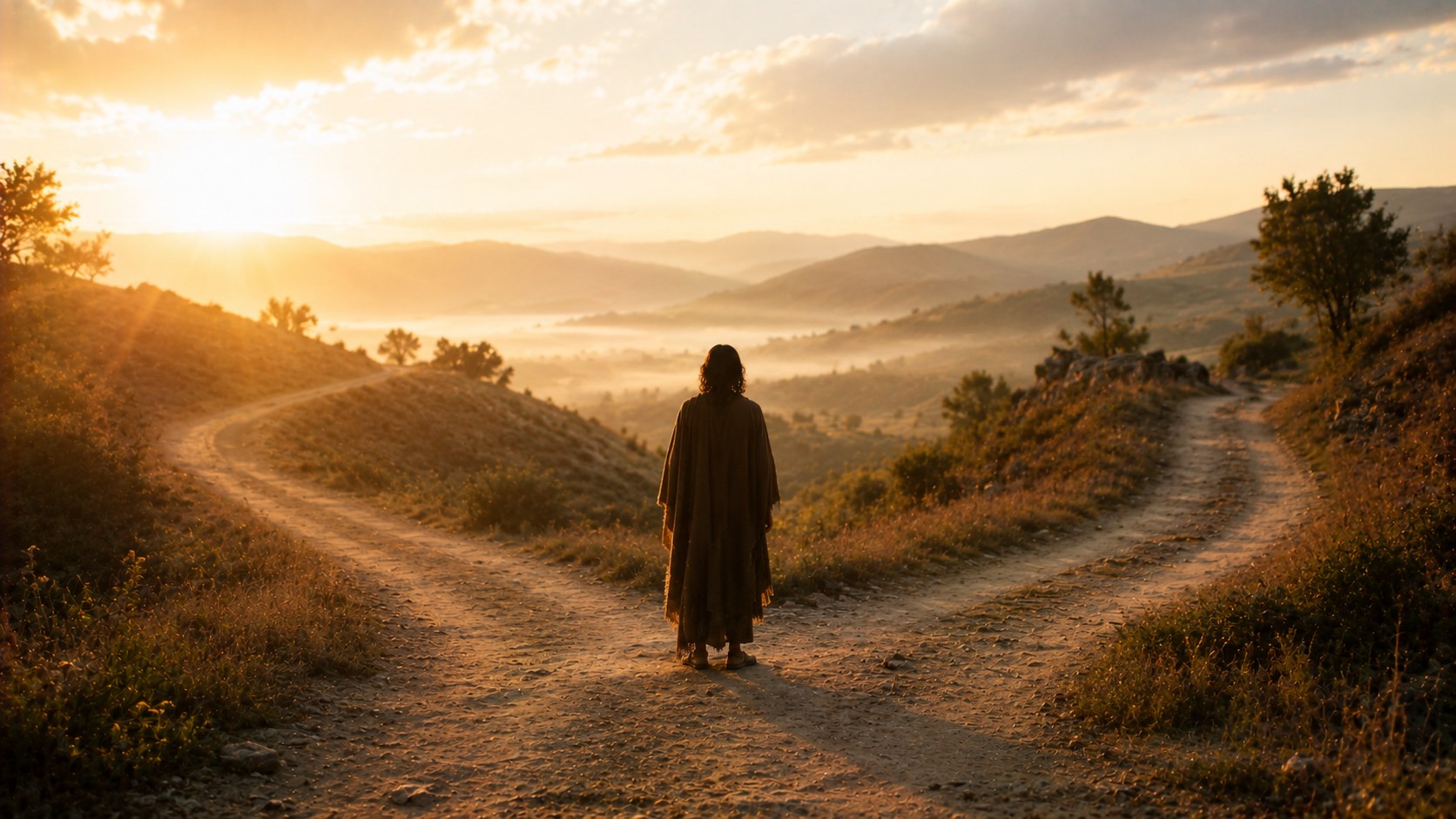 A path forking in soft morning light, bible verses for guidance