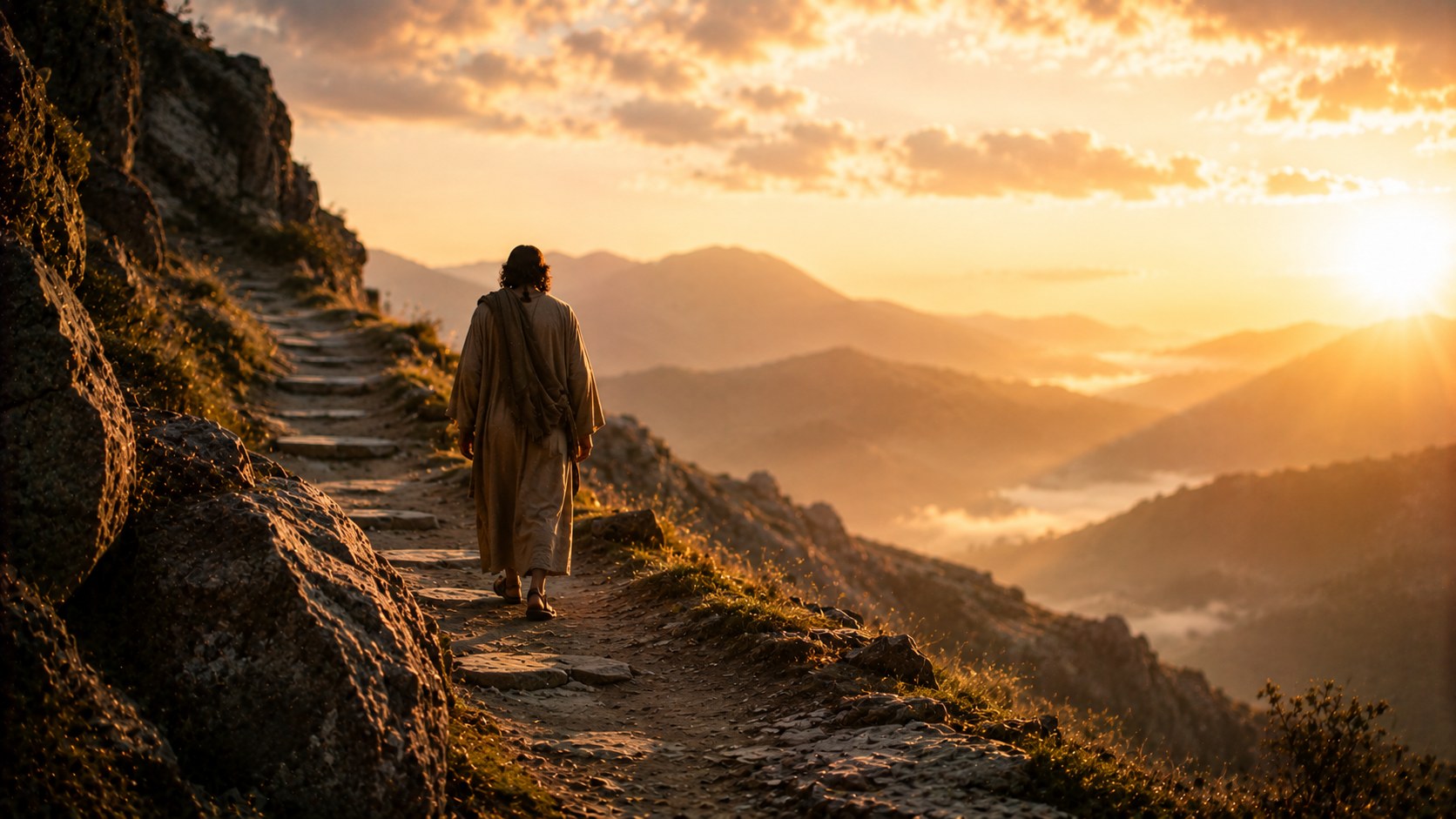 Dawn light strengthening over a mountain trail, an image of courage to press on