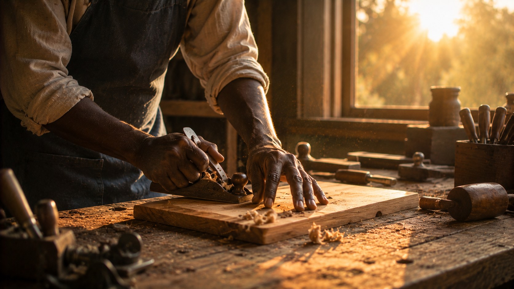 Steady light over hands at work, an image of working as unto the Lord