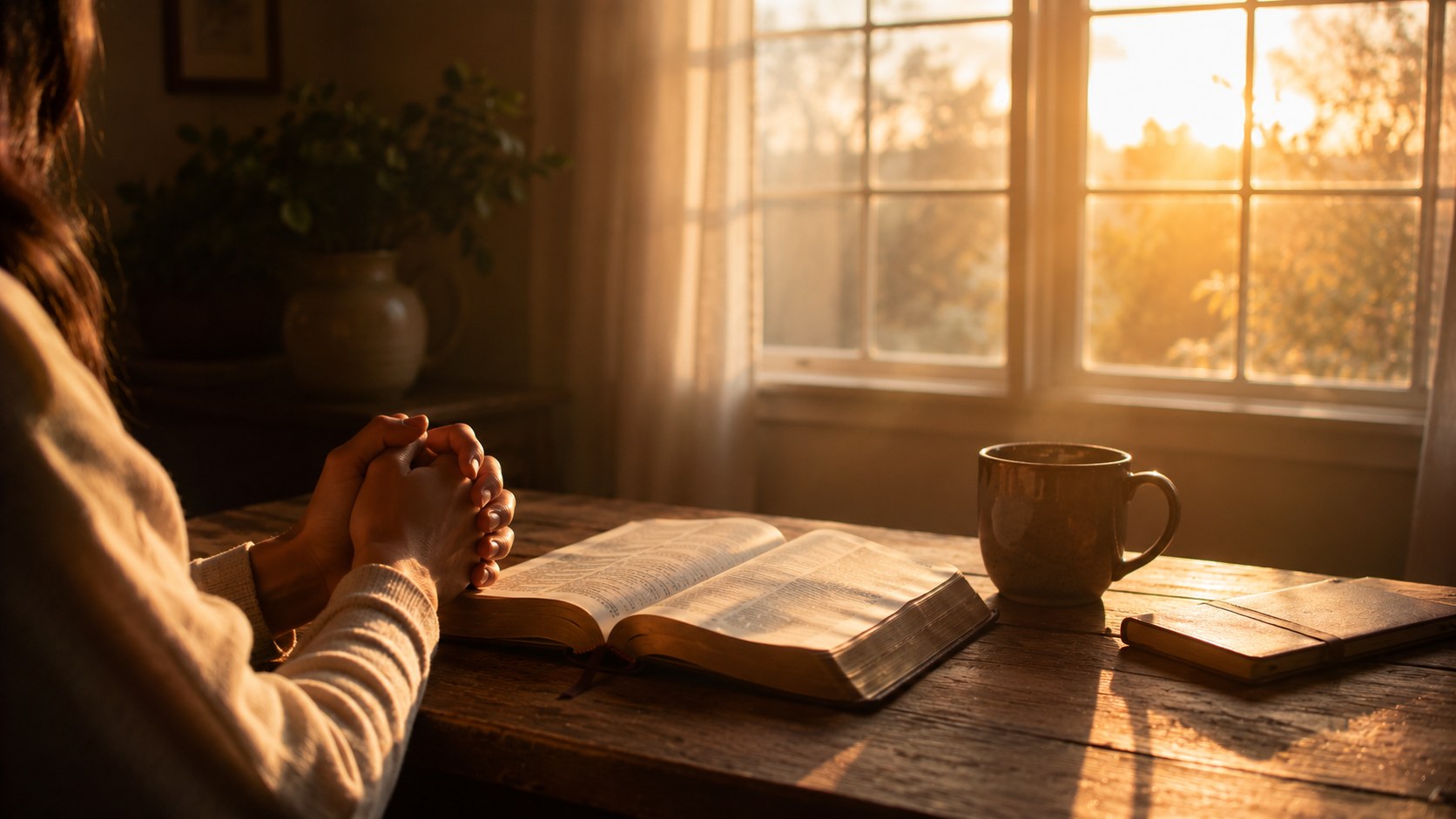 First light coming through a window onto a quiet room, an image of beginning the day with God