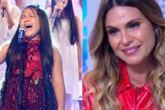 Menina que venceu o câncer emociona Aline Barros no SBT