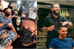 Barbeiros raspam a cabeça em apoio a cliente com câncer