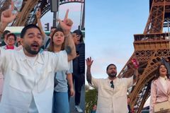 Yudi evangeliza em frente à Torre Eiffel em Paris: \"Jesus vive\"