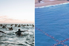 Surfistas formam cruz humana no mar da Austrália: \"Ele ressuscitou!\"