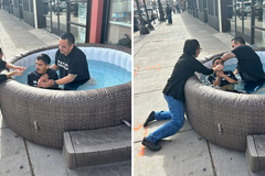 Ao passar por igreja com piscina na calçada, homem aceita Jesus e pede para ser batizado