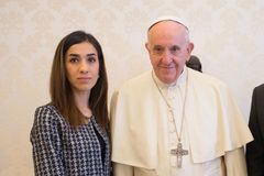 Pope Francis meets Nadia Murad as Nobel Prize winner advocates for Afghan women