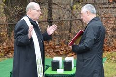 Bishop Deeley presides at outdoor prayer service for unclaimed remains in South Portland