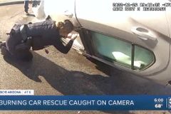 'C'mon Sir…C'mon!': Fearless Cops Risk Lives to Rescue Unconscious Man Trapped in Burning, Overturned Vehicle