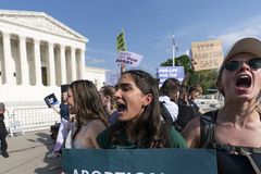 Protesters keep watch outside the Supreme Court