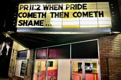 Church rents movie theater marquee in response to LGBT pride event: 'Then cometh shame'
