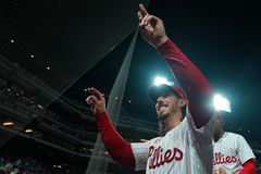 Phillies pitcher Michael Lorenzen gives thanks to God after no-hitter