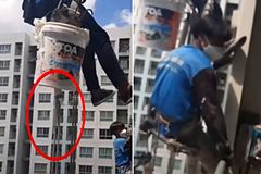 외벽 매달린 인부 밧줄 싹둑 끊어버린 여성[영상]