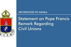 Statement on Pope Francis remark regarding civil unions