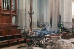 French cathedral burns in suspected arson fire