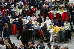 Pope Leo XIV shares lunch with more than 1,300 people in need at the Vatican
