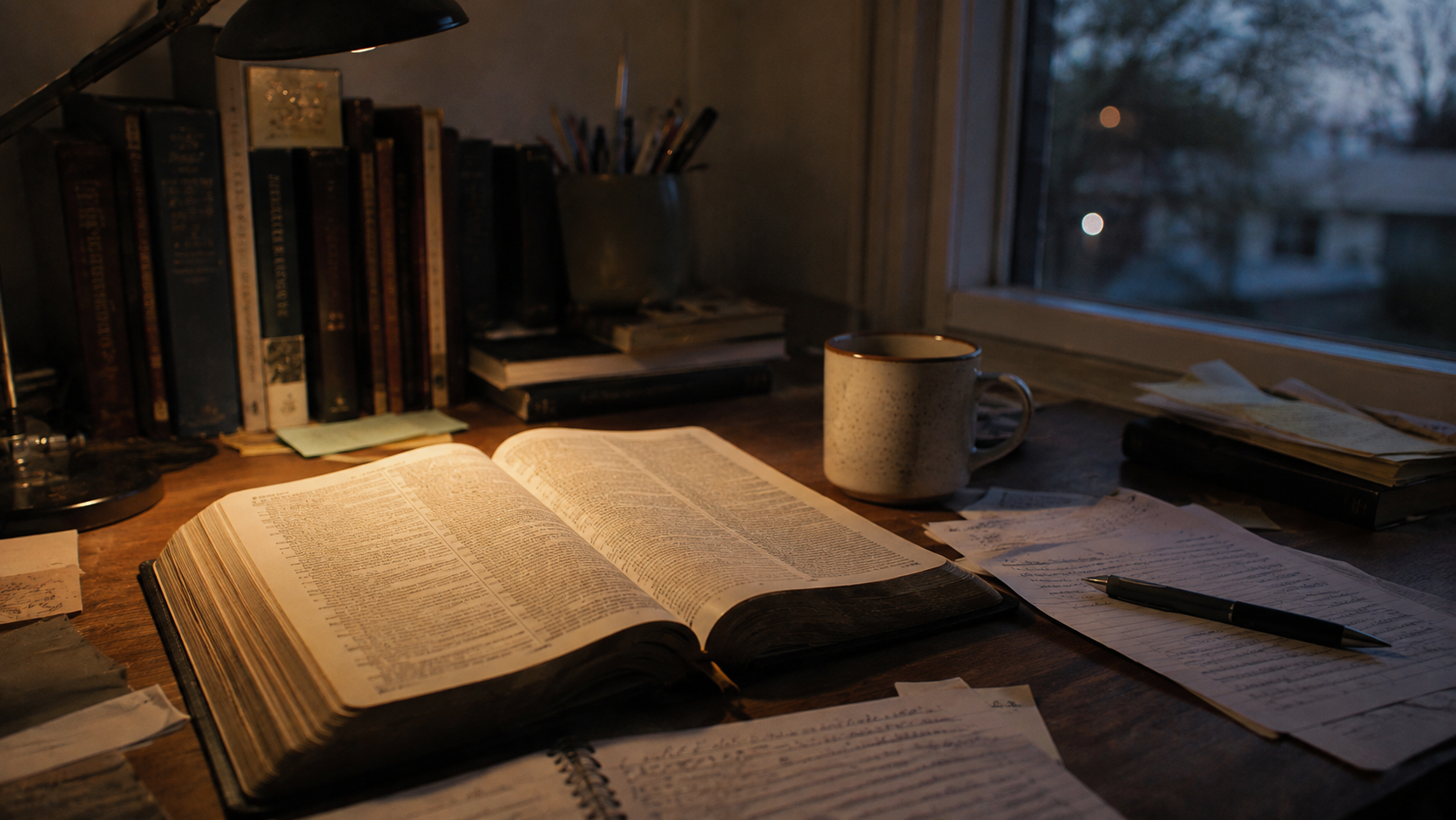 Open, well-worn Bible on a study desk, representing the shift from performance-based Christianity toward genuine relating to God
